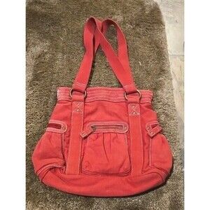 Vtg Unused Red Shoulder Tote Bag Cloth 4 Outer Zip Pockets 13X10 Rare Spring Bag